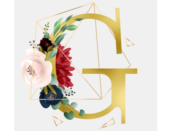 Alphabet G Floral Wreath Golden Foil