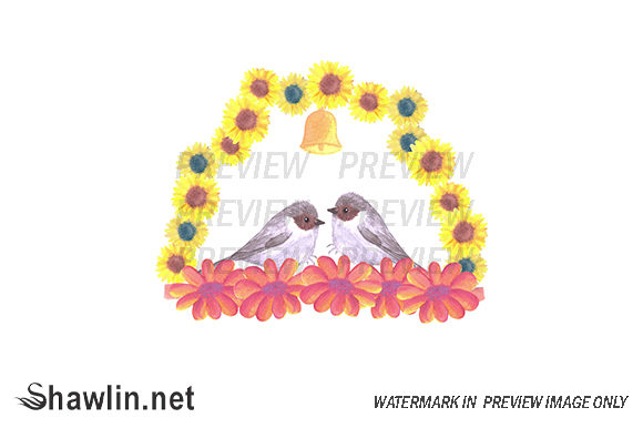 Bushtits on a Floral Swing Art Assets
