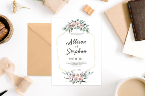 Floral Geometric Wedding Invitation Temp: Merging Minimalist Elegance with Rustic Charm
