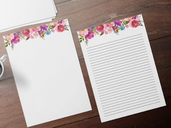 Pink Flowers Floral Stationary Sheets