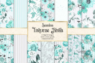 Turquoise Floral Digital Paper for Creative Projects